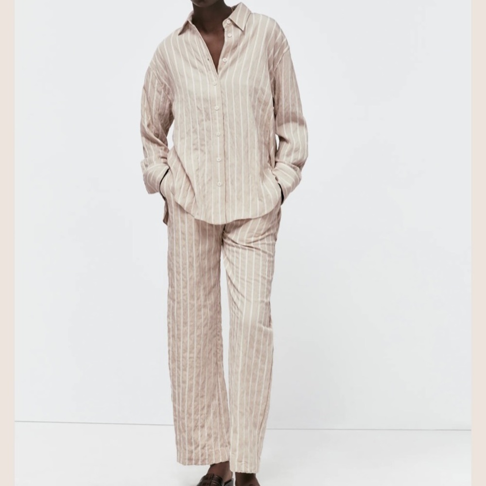 Zara striped textured wave shirt and pants, 2pcs
